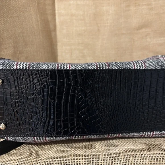 Brahmin Monique Multi Highland Genuine Leather Wool Plaid Tote - Picture 8 of 11